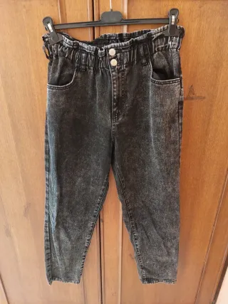 Jeans vita alta paperbag neri