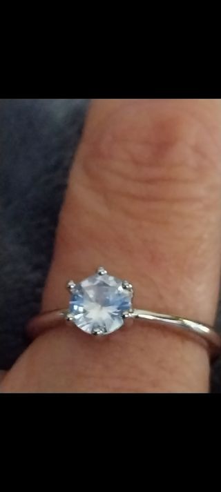 Anillo compromiso plata y baño orocon piedra blanc