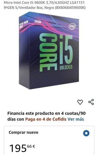 Procesador Intel Core i5-9600K LGA1151 3.7GHz