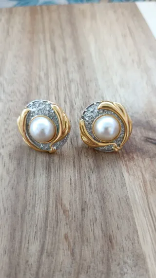 Pendientes vintage perla y circonitas dorados