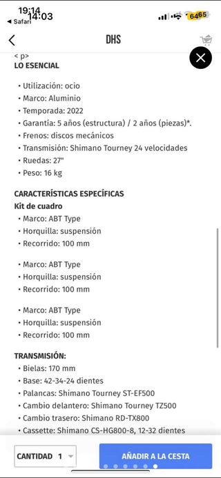 Bici de Montaña DHS terrana