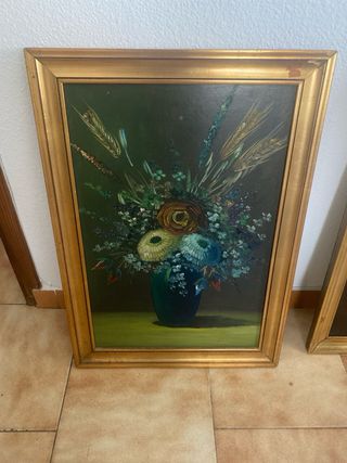 2 Cuadros Óleo Vintage Florero y Bodegón firmado