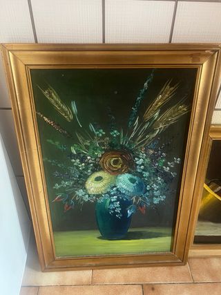2 Cuadros Óleo Vintage Florero y Bodegón firmado