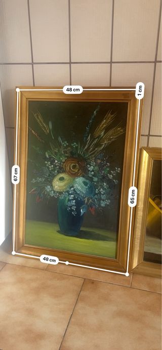 2 Cuadros Óleo Vintage Florero y Bodegón firmado