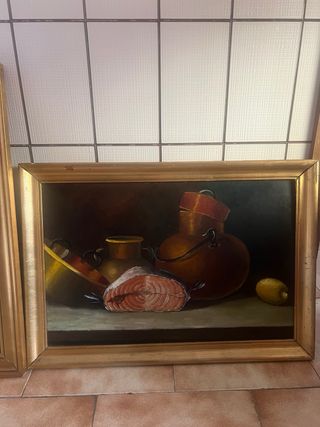 2 Cuadros Óleo Vintage Florero y Bodegón firmado