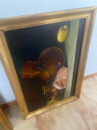 2 Cuadros Óleo Vintage Florero y Bodegón firmado