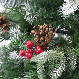 210cm - Árbol de Navidad Nevado con Piñas y Bayas