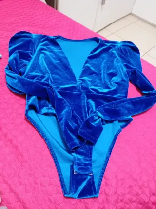 Body donna blu velluto manica lunga