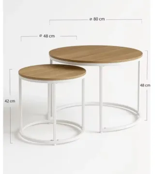 Tavoli nido rotondi in legno e bianco
