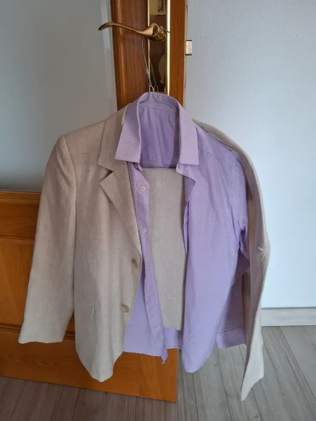 Traje de lino 12 años con camisa y corbata