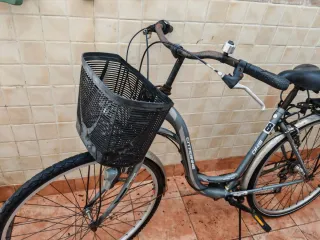 Bicicleta de paseo gris con cesta