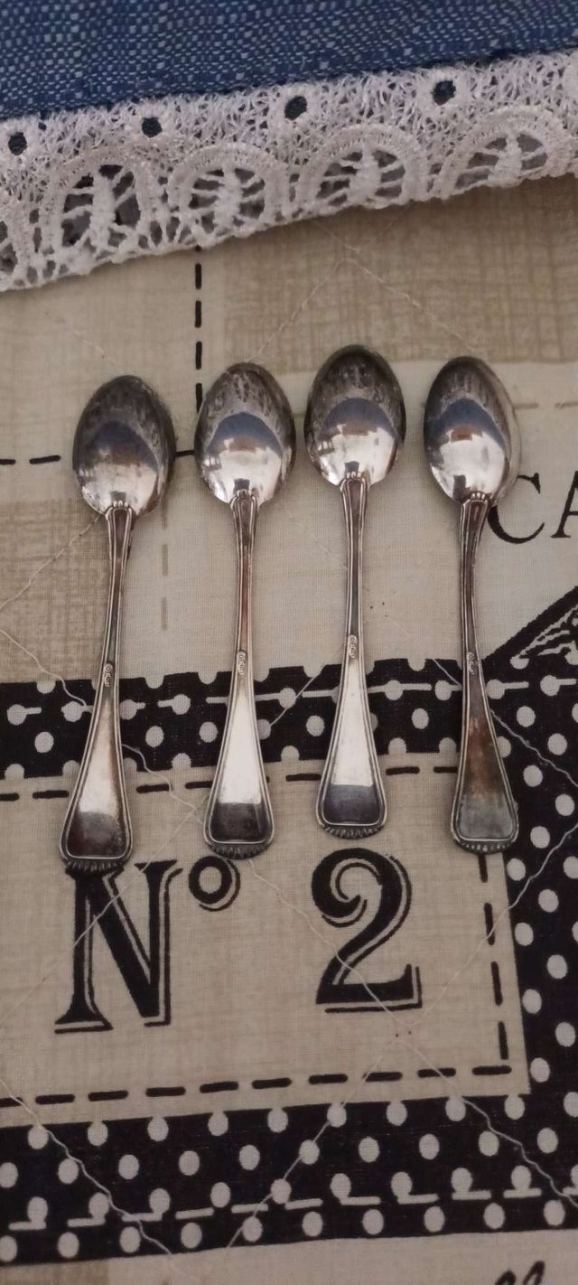 4 Cucchiaini Argento 800 Vintage