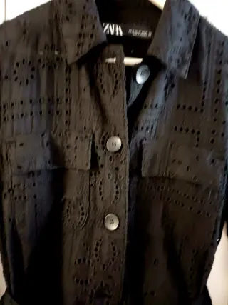 Chaqueta Zara Algodón Negra Bordada
