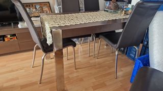 Mesa Comedor Wengue y Acero Extensible