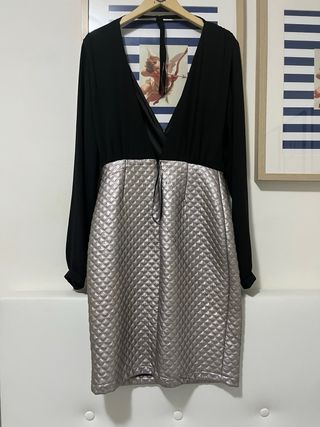 Vestido fiesta falda acolchada rosa metalizado