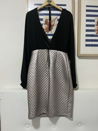 Vestido fiesta falda acolchada rosa metalizado