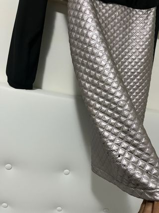 Vestido fiesta falda acolchada rosa metalizado