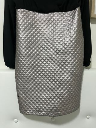 Vestido fiesta falda acolchada rosa metalizado