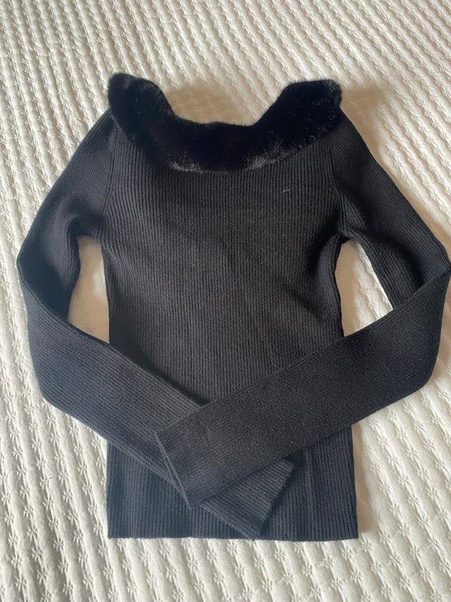 Jersey Zara Negro con cuello de pelo