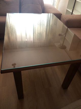 Mesa comedor madera y cristal