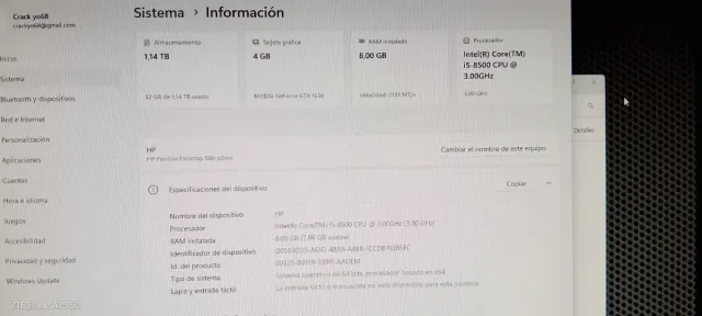 PC Gaming HP i5-8500 Nvidia 1650 NVMe