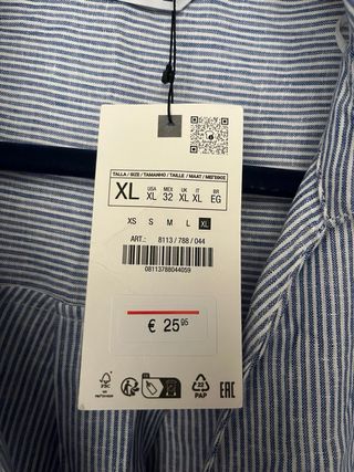 Camicia Zara righe blu XL - Nuova con cartellino