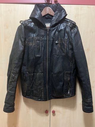 Chaqueta Cuero Jack & Jones Negra, con capucha