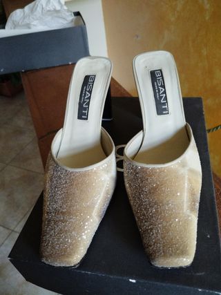 Sabot Bisanti punta quadrata beige/oro