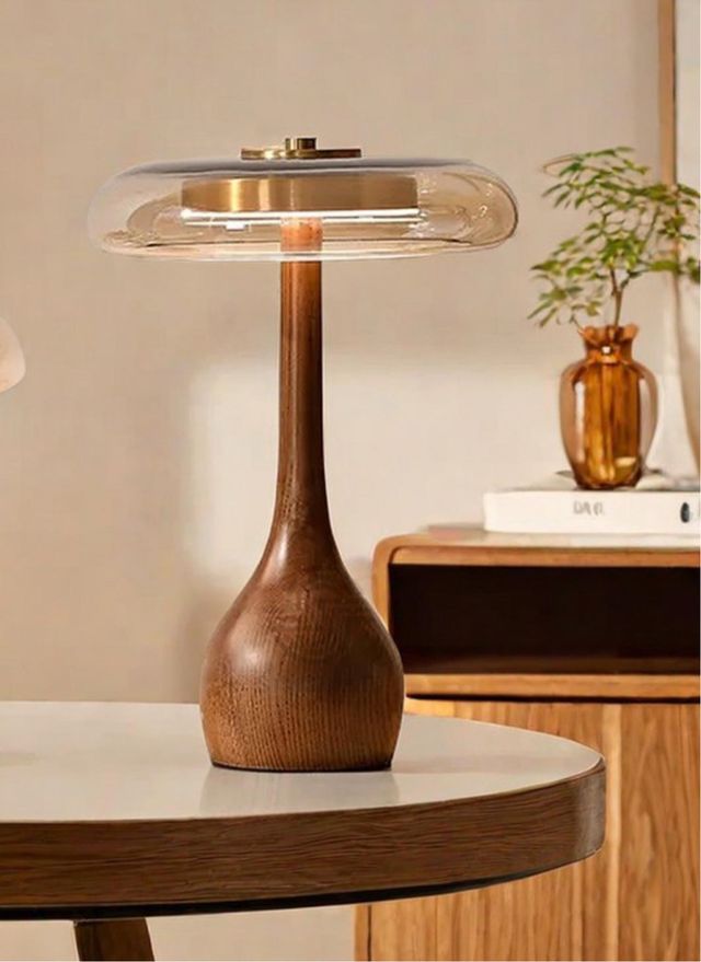 Lámpara de mesa madera y cristal (2 unidades)