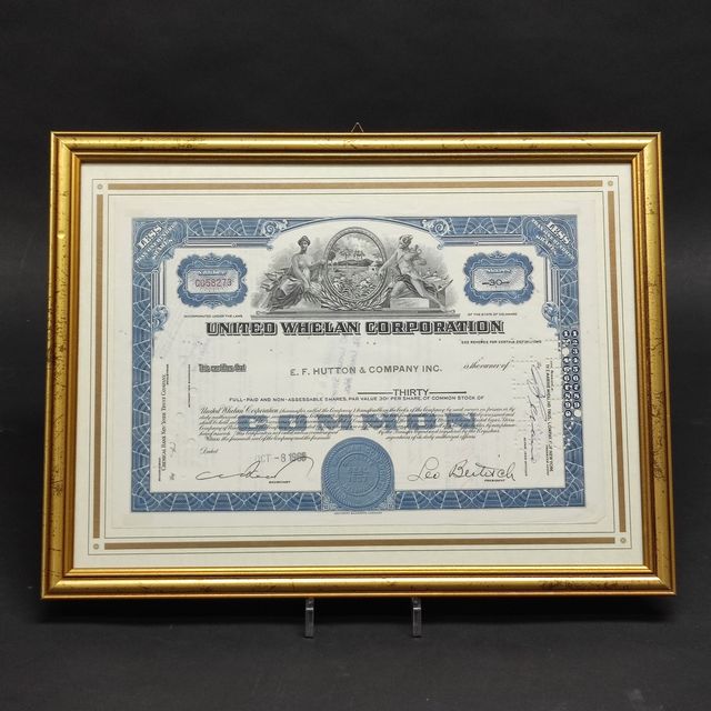 Certificato Azioni United Whelan Corporation 1965
