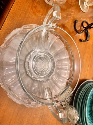 Insalatiera o portafrutta in cristallo con piatto