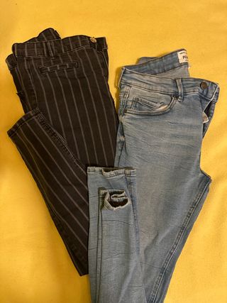 Pack 2 pantalones rayas y vaqueros