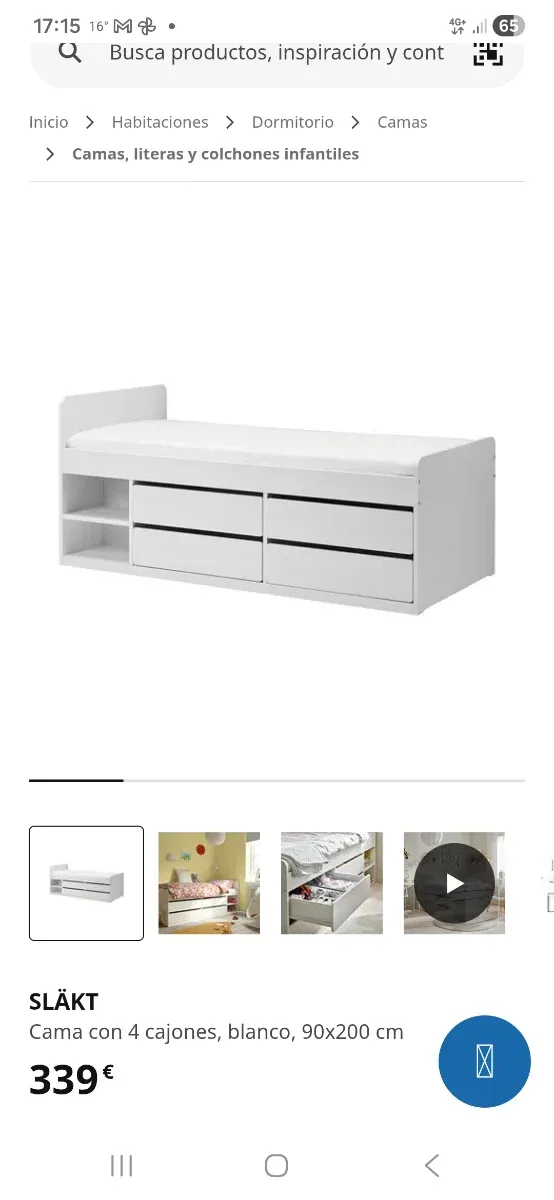 Cama juvenil blanca y madera