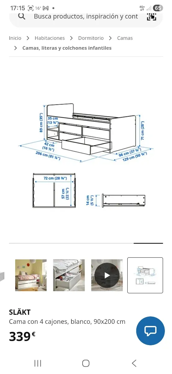 Cama juvenil blanca y madera