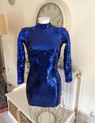 Vestido Bershka azul lentejuelas
