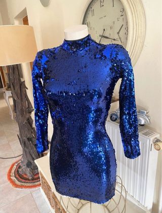 Vestido Bershka azul lentejuelas
