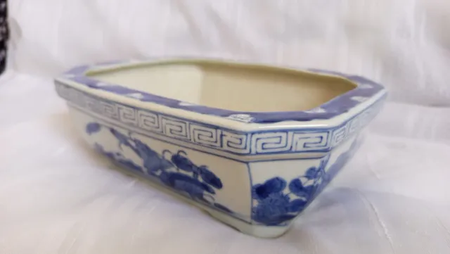 Maceta Bonsái Cerámica Azul y Blanca