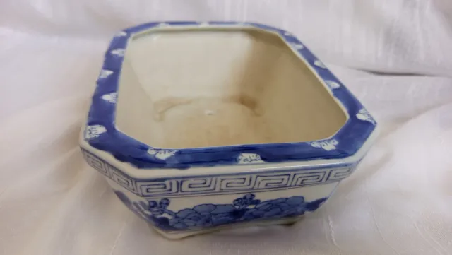 Maceta Bonsái Cerámica Azul y Blanca