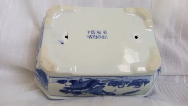 Maceta Bonsái Cerámica Azul y Blanca