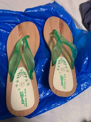 Chanclas Jimei Talla 37 Madera y Verde