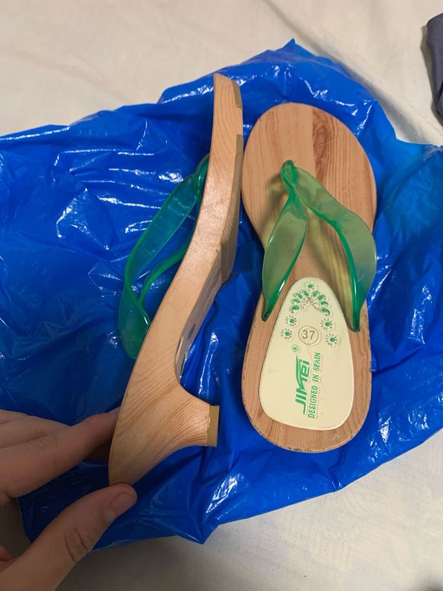 Infradito Jimei taglia 37 in legno e verde