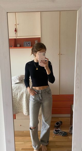 Pantalón vaquero gris ancho Stradivarius T.34