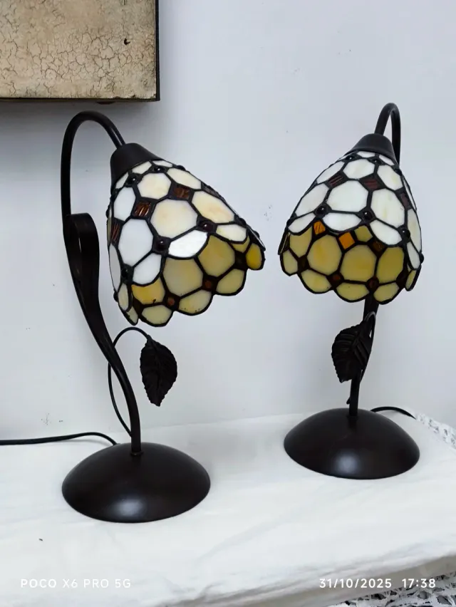 Coppia di lampade Tiffany Nacre Brown