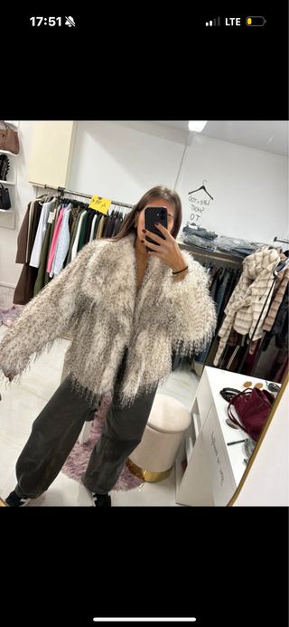 Eco pelliccia beige/grigio taglia unica