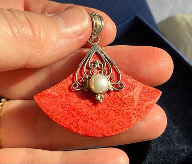 Colgante Plata Coral y Perla
