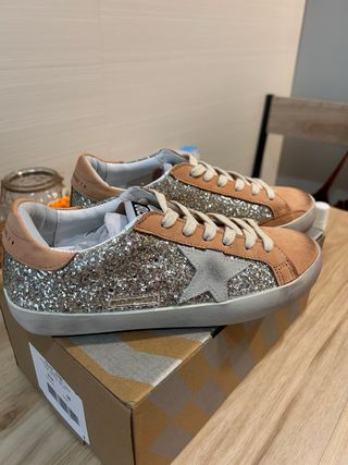 Zapatillas Golden Goose Glitter Beige/Plata