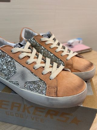 Zapatillas Golden Goose Glitter Beige/Plata