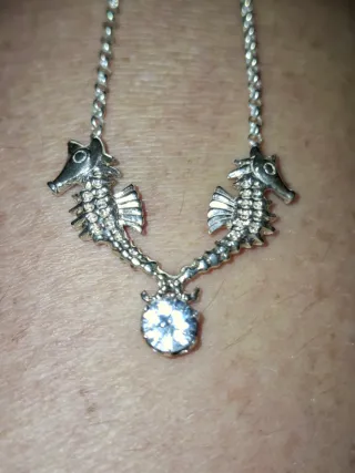 Colgante Plata Doble Caballito de Mar y Cristal