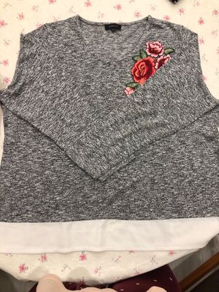 Jersey Antea Gris con Flores Bordadas