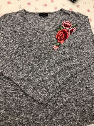 Jersey Antea Gris con Flores Bordadas